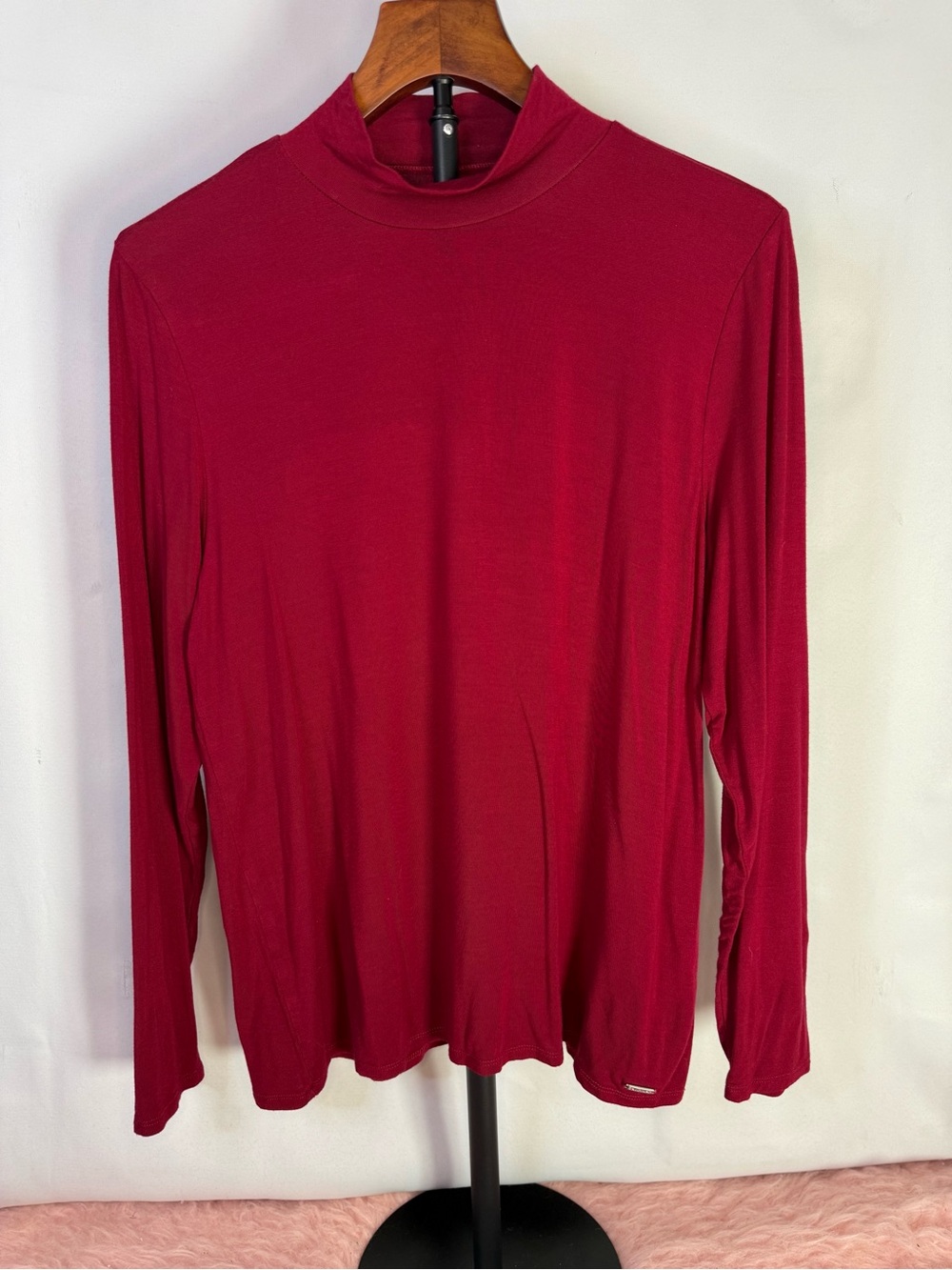 Calvin Klein - Burgundy Mock Neck Long Sleeve Top - Size L